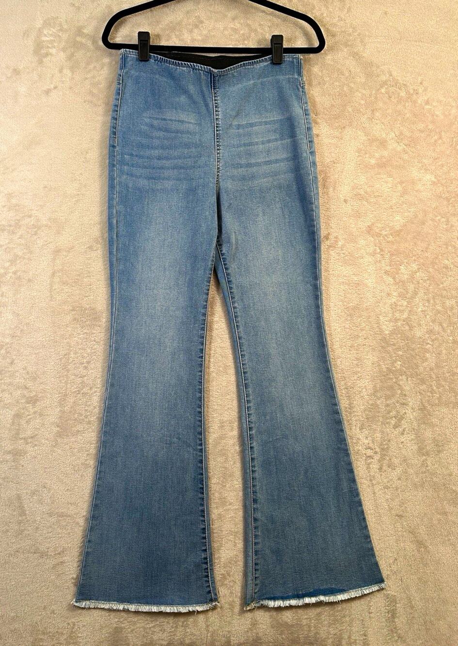 Knox Rose Flare Blue Jeans Size 6 Elastic Waist Raw Hem High Rise Retro Boho
